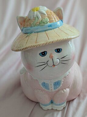 Vintage Ceramic Cat Pink Dress Cookie Jar Taiwan